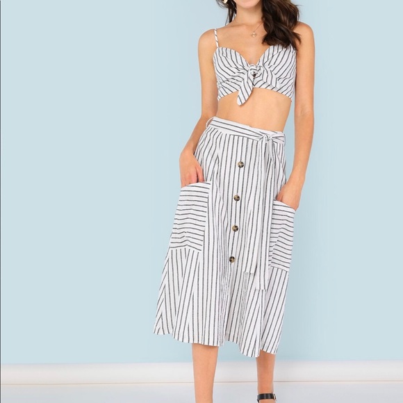 SHEIN Dresses & Skirts - Striped crop cami and button-up skirt
